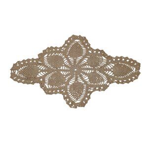 Handmade Beige Pineapple Crochet Lace Doily Oval Table Runner 16"x9.5"